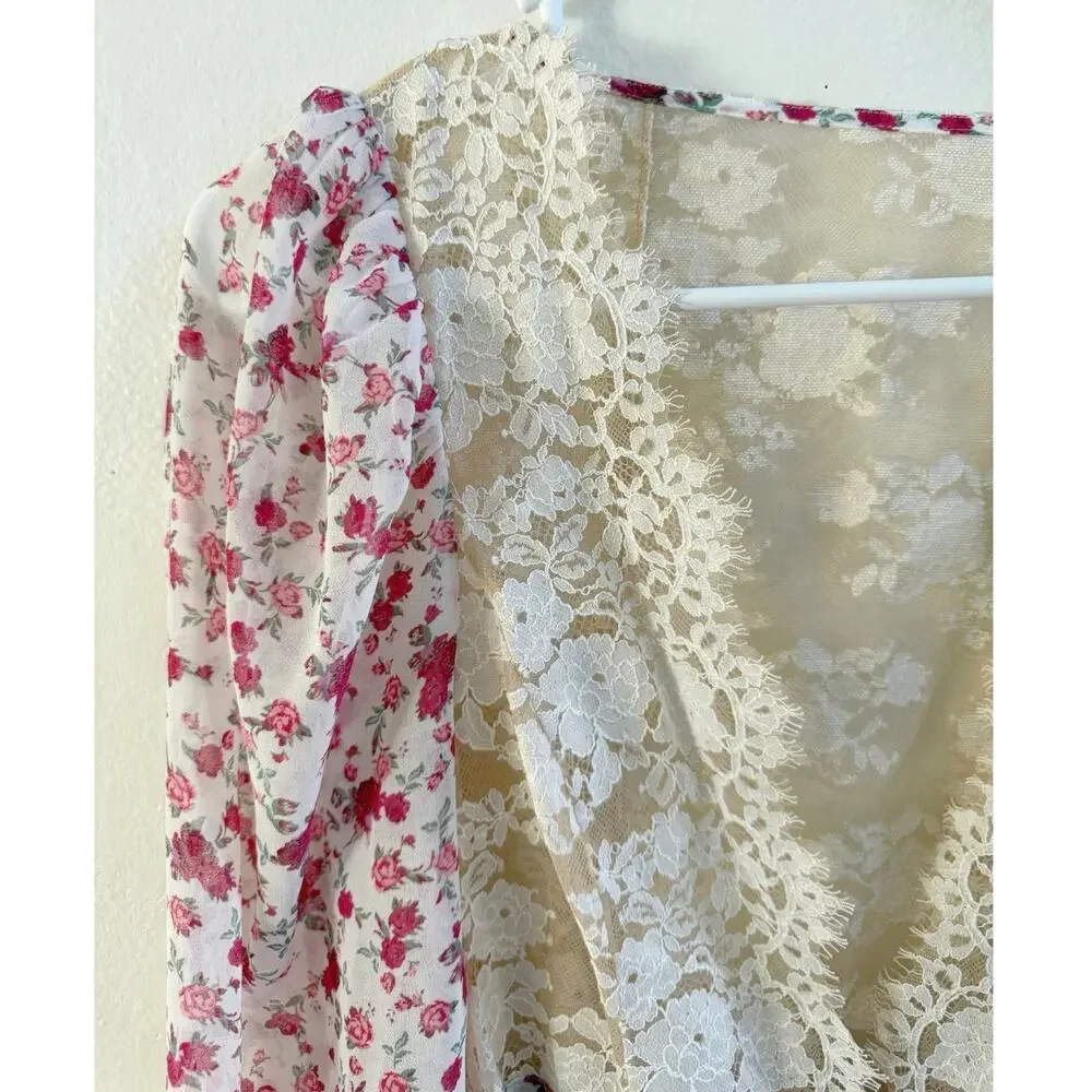 For Love & Lemons NWT Victoria’s Secret Pink Lace Floral Melrose Mini Robe XS